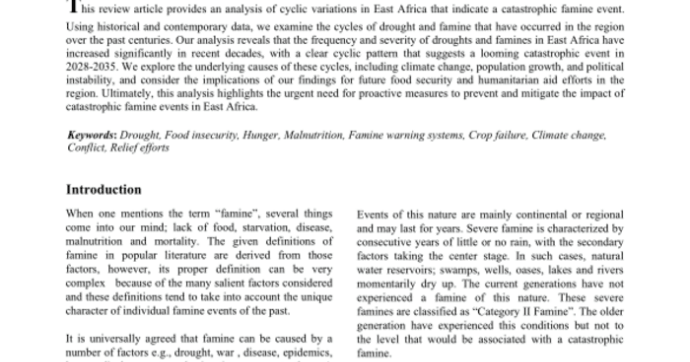 An Analysis on Cyclic Variations that Indicate a Catastrophic Famine Event in East Africa in 2028-2035 - Kenya