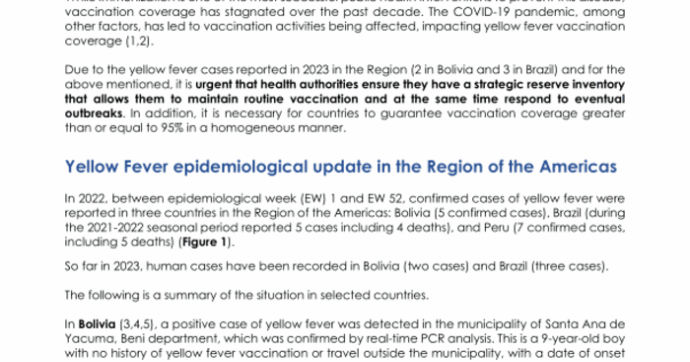 Epidemiological Update: Yellow fever in the Region of the Americas (25 April 2023) - Brazil